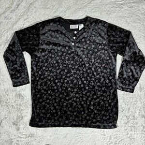 Vintage 90s Womens Velvet Dark Floral Whimsigoth Top Size L Black Fairy Grunge